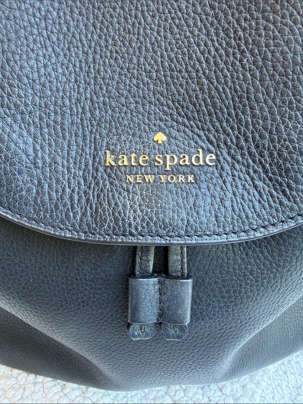 kate spade Black Pebbled Leather Drawstring Backpack